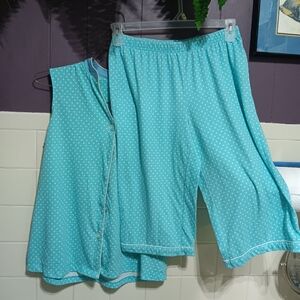 Kim Roger's small light blue-white polka dot Short style. Ladies.pajamas.